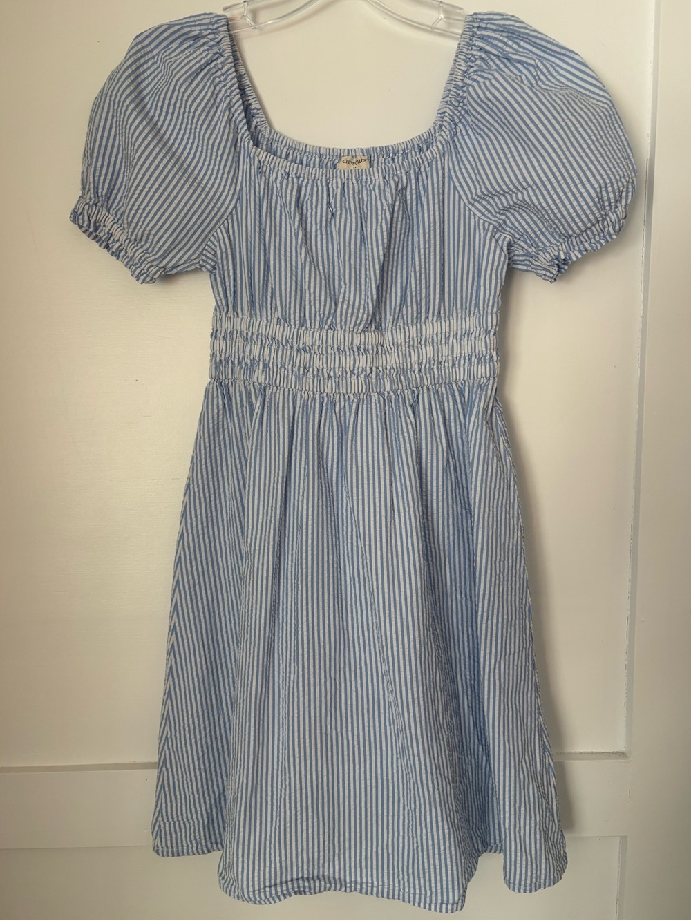 J. Crew Blue and White Striped Puff Sleeve Smocked Dress size 10